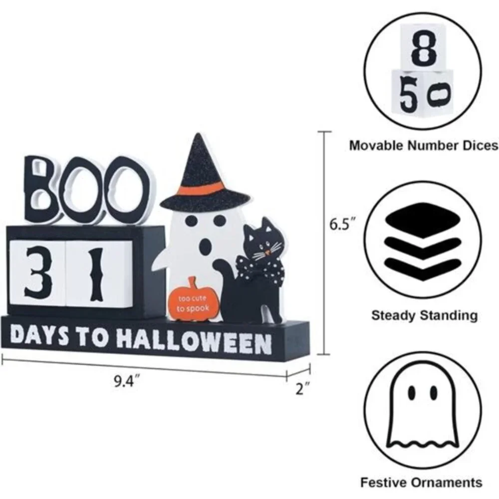 Wood Halloween‎ Countdown Calendar with Ghost Ornaments & Boo Sign, Room Decor